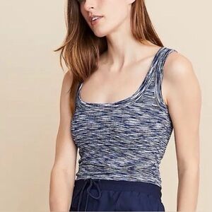 ✨NWT✨Lou & Grey | Blue Space-Dye Built-In Bra Scoop-Neck Cropped Tank-Top Sz Lrg